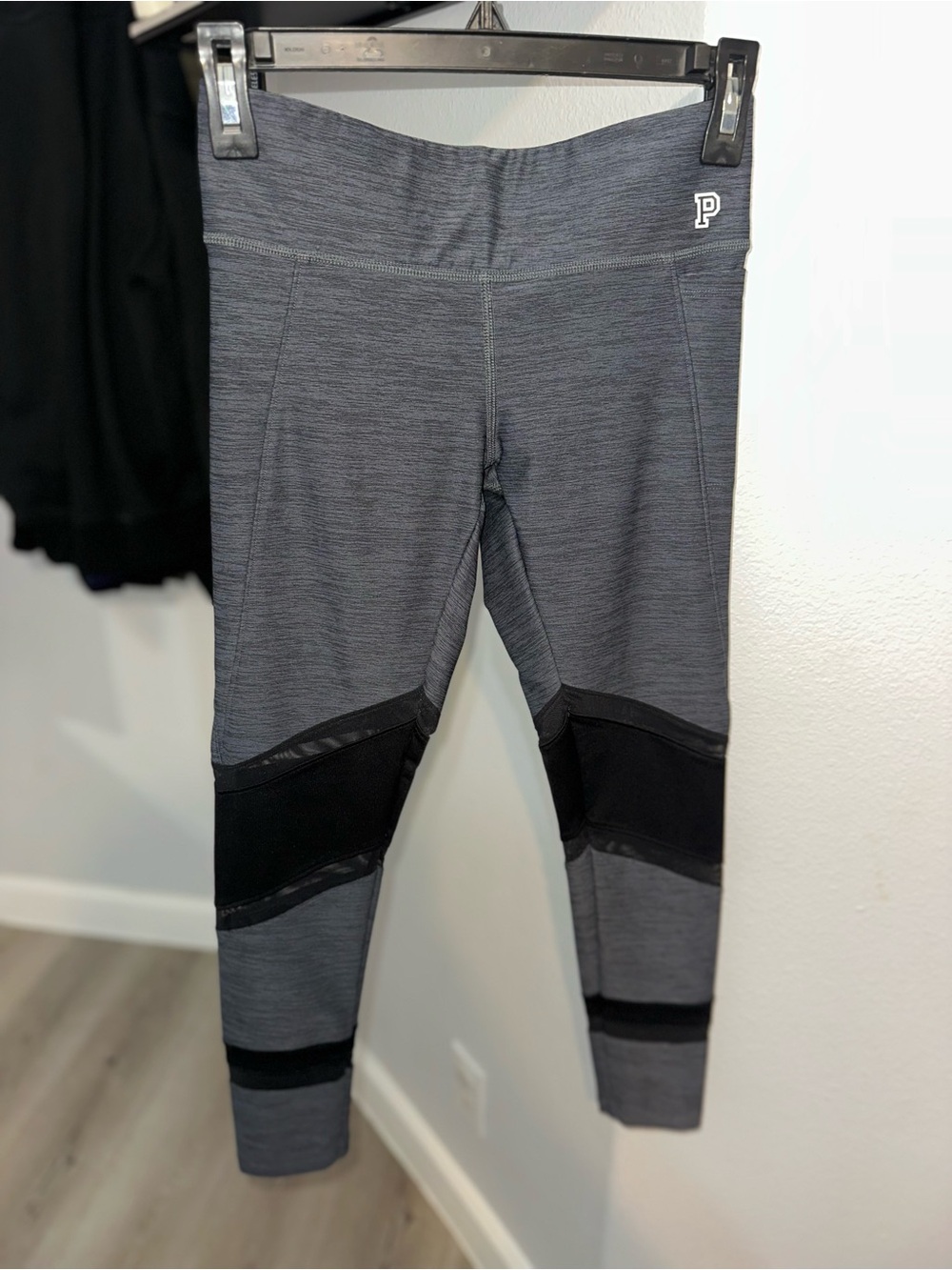 Victoria's Secret PINK Grey Leggings with Black Mesh Panels